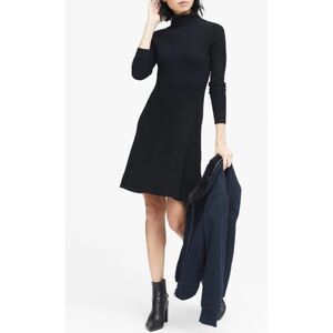 Banana Republic Ribbed Mock-Neck Mini Dress - Black - Long Sleeve XS